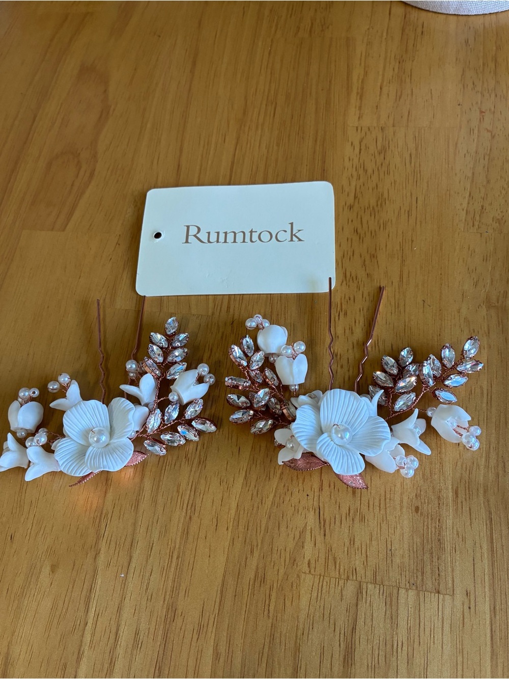 Rumtock Floral Bridal Hair Pins with Rose Gold Crystals